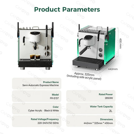 CAFOVO E137 9Bar Semi-Auto Coffee Machine Rotary Pump Dual-storage boiler Flow Meter PID PTC Temperature Control Espresso Maker