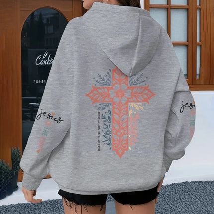Vintage Flower Cross Graphic Christianity Hoodies Women Jesus Bible Verses Y2K Hoodie Casual Fashion Long Sleeve