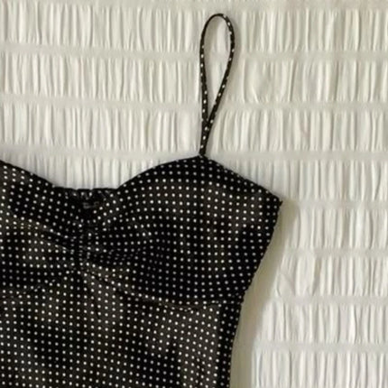 French Vintage Polka Dot Camisole Women High Street Pleated Sleeveless Y2k Tops 2000s Millennial Hottie Casual Suspender Top New