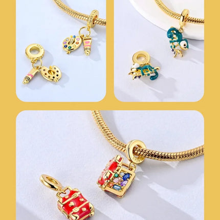 Gold Color Charms 925 Sterling Silver Original Golden Safety Chain Round Spacer Clip Charm DIY Jewelry For Women Bracelet Gift