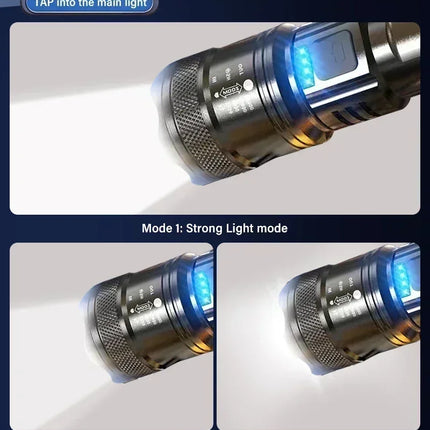 High Strong Power Led Flashlights 2000LM Tactical USB Charging Camping Emergency Fishing Zoom Lantern Torch with Display Light