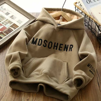 Kids Padded Warm Sweatshirt Clothes Winter Autumn Boys Girls Lamb's Wool Thick Hoodies Big Children Letter Print Pullover Tops
