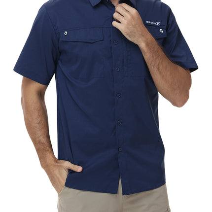 Men's Short Sleeve Shirts UPF 50+ Quick Dry Sun Protection Workout Cargo Shirts Breathable Hiking Fishing Shirts with Pockets