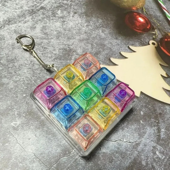 1PCS 9 Keys Keyboard Keychain Stress-Relief Toys Mechanical Button for People with Anxiety Office Desk Accessory