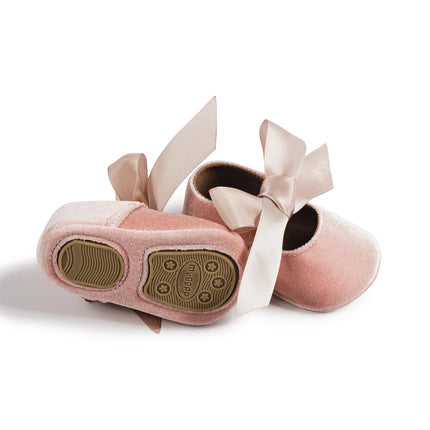 Newborn Baby Girls Dress Shoes Bowknot Ribbon Princess Infant Toddler Rubber Non-slip Flat First Walkers Crib Shoes Mary Jane