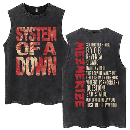 Washed Rock Band System of A Down Mezmerize Tank Tops Men's Retro Hip Hop Gothic Sleeveless T-shirt Oversized Cotton Vests Gifts