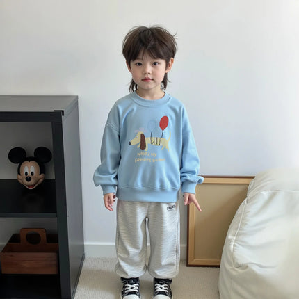 Boy Round Neck Sweatshirt Girls Fashion Cartoon Dog Printed Top Winter Children Plush Keep Warm Pullover