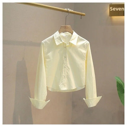 Fall Fashion Women's Small Size Casual Long Sleeve Shirt Design Versatile Short High Waist Slim Top for Ladies