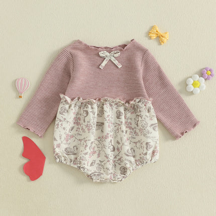 0-18M Baby Girl Autumn Romper Casual Long Sleeve O Neck Floral Print Patchwork Newborn Jumpsuit Infants Daily Cute Clothes