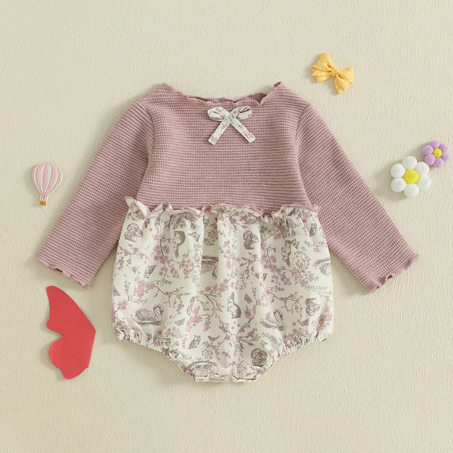 0-18M Baby Girl Autumn Romper Casual Long Sleeve O Neck Floral Print Patchwork Newborn Jumpsuit Infants Daily Cute Clothes