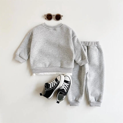 Winter Thickened Newborn Boy Girl 2PCS Plush Letter Printing Casual Suits Outfits Set Children's Clothing