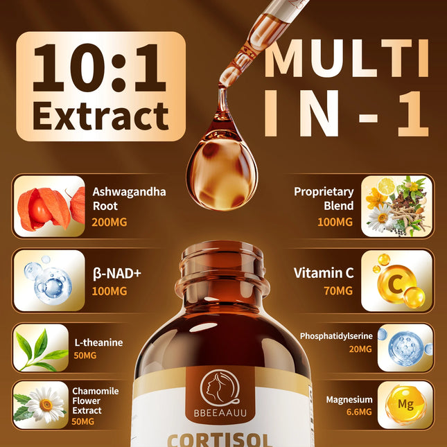 BBEEAAUU Cortisol Health Drop Stress Relief,Balanced Cortisol Response,Relaxation & Deep Sleep  Magnesium,β-NAD+ & Ashwagandha