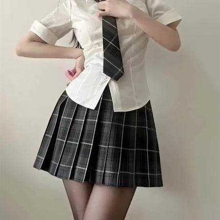 Summer Pure White Shirt JK Uniform Waist-Fitted Slims Smooths Your Silhouette Women's Japanese Preppy Styles Short Sleeves White