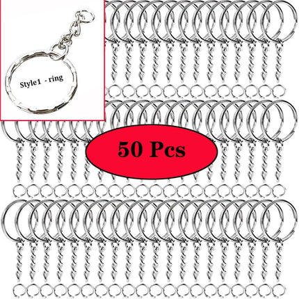 Silver Metal Blank Keyring Keychain with Ring Link Long Round Split Keychain Keyrings Chains Stainless Steel Key Rings Holder