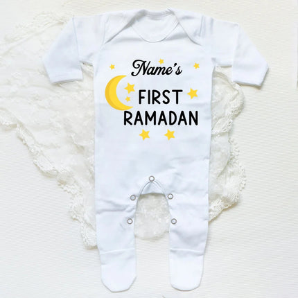 Personalized Baby First Ramadan Bodysuit Infant Long Sleeve Romper Eid Ramadan Islamic Muslim Newborn Keepsake Outfit Jumpsuit