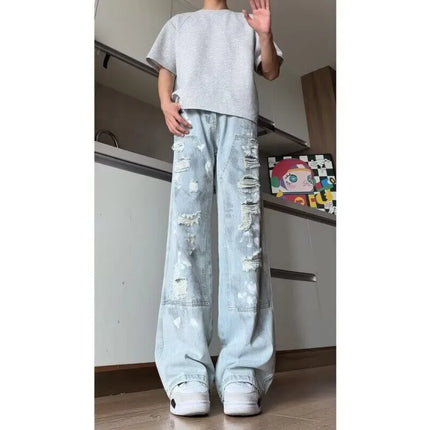 New Men's Jeans 2026 Ripped Straight Man Pants Loose Fit Denim Trendy Lightweight Summer