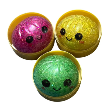 Glitter Dumpling Squishy with Box Dumplings Sensory Steamer Soft TPR Dough Ball for Decompression Fidget Toy Stress Relief Gift