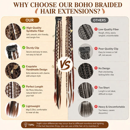 Synthetic Bohemian style clip braid hair extension wig women braided twist braid hair accessories hair extension wig