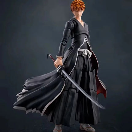 Original box Bandai SHF BLEACH ICHIGO KUROSAKI Getsuga Tensho Figure Finished Model kit Anime full Action Toy Gifts kid In shock