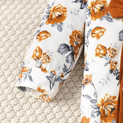 Baby girl Bodysuit open button floral full print long sleeved Bodysuit+Hat 0-24 months newborn Baby girl spring autumn Bodysuit