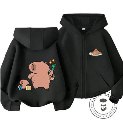 Kids Capybara Trendy Zip Up Hoodie Boys Girls Autumn Winter Cute Kawaii Cartoon New Style Children Hooded Sweatshirt