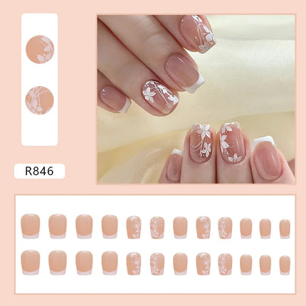 Thousands Stars 24 Pcs Press on Nails Pink Nail Polish Glossy Artificial Finger Manicure Reusable False Nails for Women