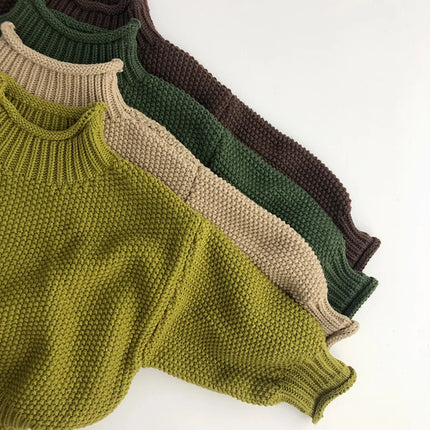 MILANCEL Winter Korean Style Kids Sweater Vintage Boys Knitwear Solid Turtleneck Girls Sweaters Coat