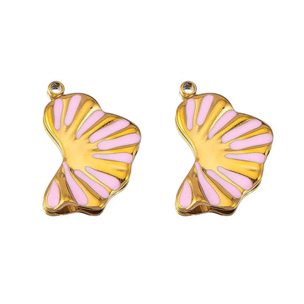 2pcs Gentle Pink Enamel Stainless Steel Charms Rose Flower Starfish Butterfly Necklace Pendant Women DIY Earring Jewelry Making