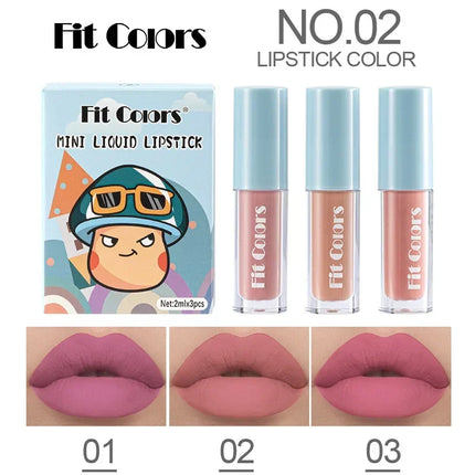 Cute Lipstick Set 3pcs/set Velvet Matte Waterproof Red Nude Black Lip Stick Tint Makeup Mini Lip Gloss Kit Plumping Lip Oil Set