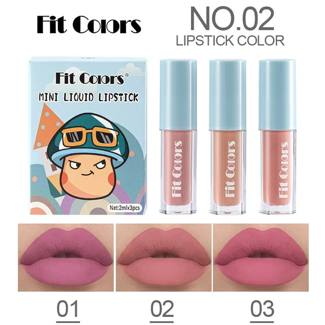 Cute Lipstick Set 3pcs/set Velvet Matte Waterproof Red Nude Black Lip Stick Tint Makeup Mini Lip Gloss Kit Plumping Lip Oil Set