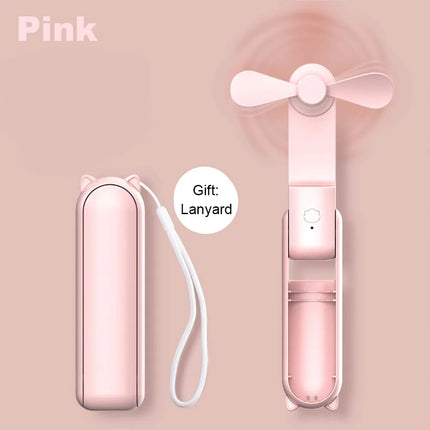 Portable Fan 2000mAh USB Rechargeable 3 Speed Mini Handheld Foldable Fan Hand Held Small Pocket Travel Fan with Handy Power Bank