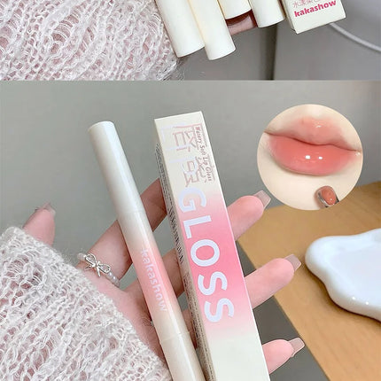 Kakashow Mirror Watery Lip Gloss Iron Brush Head Jelly Lipgloss Moisturizing Lip Tint Lipstick Nature Nude Lips Makeup Cosmetics