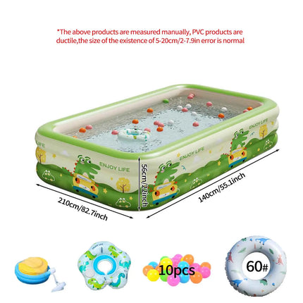 Inflatable Swimming Pool Set Portable Rectangular PVC Pool with Pump Balls and Pool Floats for Backyard Summer Water Fun
