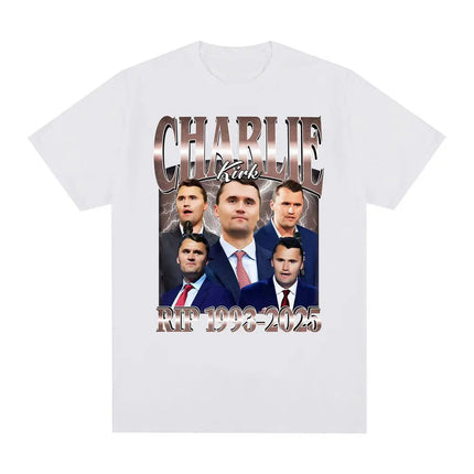 Comical Charlie Kirk RIP 1993-2025 Political Commemorative Retro Graphic Men and Women Summer Print Pure T-shirt