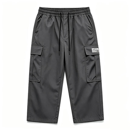 Men New Cargo Capri Pants Loose Fit Elastic Drawstring Waist Multi Pocket Outdoor Walking Holiday Summer Casual 7/8 Trousers
