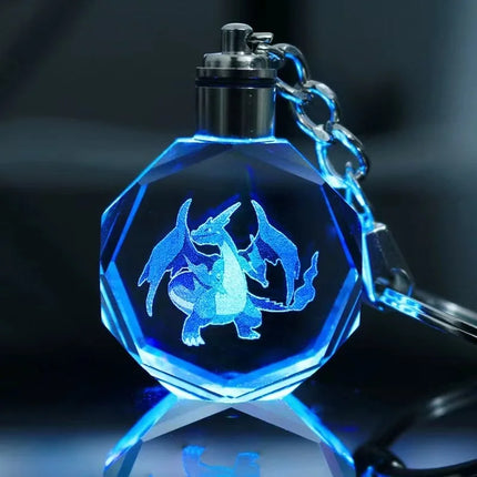 Pokemon Cartoons Anime Figure Pikachu Charizard Mewtwo Eevee Crystal Collection Luminous Keychain Pendant Model  Toy Gift