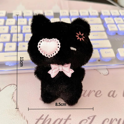Cute Cartoon Plush Kitty Keychain Kawaii Black & Pink Cat Doll Backpack Decoration Pendant Bag Charm Accessory Gift