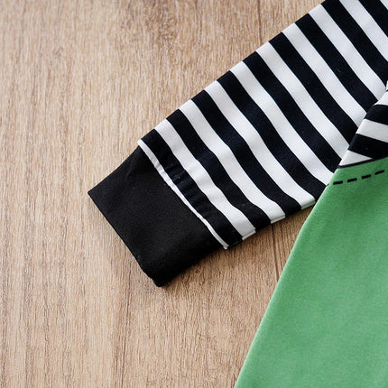 Newborn baby spring and autumn leave 2 pieces braces, long-sleeved cartoon stripe zebra round neck soft and comfortable one-piec