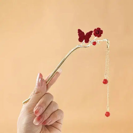 Rose Flower Hair Stick Tassel Hairpin Chinese Wedding Accessories Hairpin Hair Stick Female Hair Ornament Styling Tools