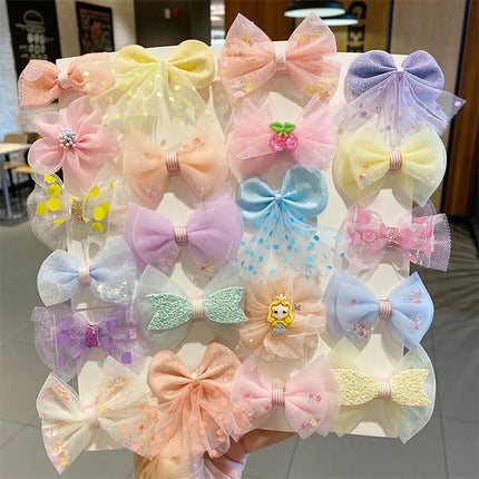 5PCS/Set Korean Baby Hairpins Mesh Gauze Bow Girl Princess Hair Clips Sweet Flower Barrettes Kids Hair Accessories Headwear