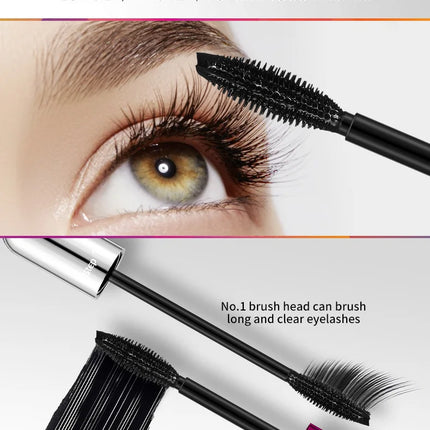 QIC Double Effect 4D Mascara Waterproof Long Curl Natural Thick Eyelash 2-in-1 Black Mascara with 2 Brush Heads