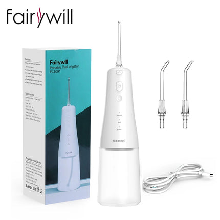 Fairywill Cordless Water Flosser 3 Modes And 2 Replaceable Nozzles 300Ml Detachable Water Tank Ipx7 Waterproof Oral Irrigator