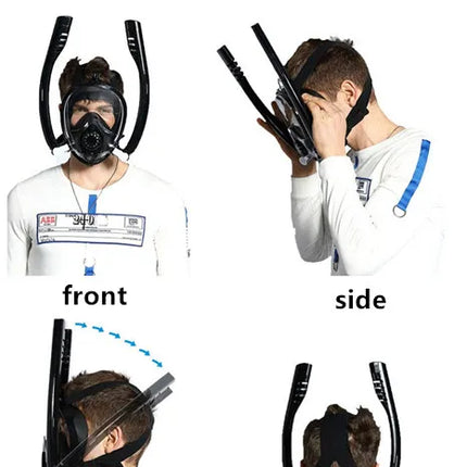 Silicone Snorkeling Mask for Adults, Double Tube Diving Mask, Full Dry Diving Goggles, Self Contained Underwater Breathing Mask