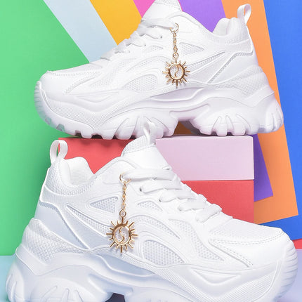 Women increase 6CM platform high heels Four seasons outdoor pure white sneakers Fashion exquisite accessories casual shoes women