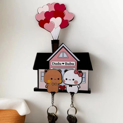 Wall Key Holder Panda Bubu And Dudu Acrylic Keychain Hanger Cartoon Backpack Charm Key Ring Pendant Accessory Couple Gift