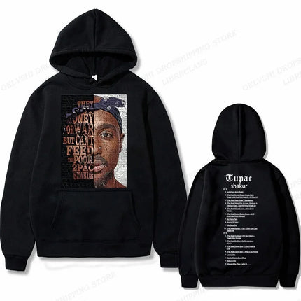 Tupac 2pac Graphic Hoodie Men Clothing Fashion Oversized Hip Hop Comfortable Autumn Winter Sweatshirt Male Casual Fleece Hoodies