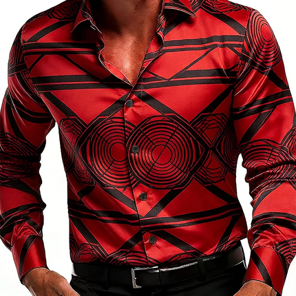 New Men's 3D Floral Printed Long Sleeved Shirt with High-Quality Patterns, Casual Long Sleeved Collar Top