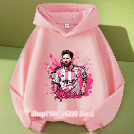 Messi Printed Children's Hooded Hoodie Plus Velvet Sweatshirt Casual Sportswear Pullover Black Top Boy and Girl Kid Baby Clothes