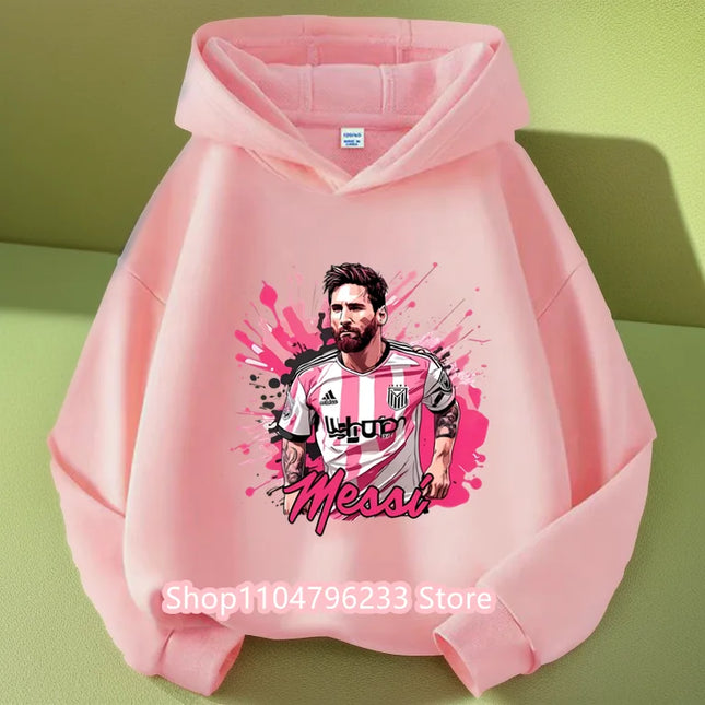 Messi Printed Children's Hooded Hoodie Plus Velvet Sweatshirt Casual Sportswear Pullover Black Top Boy and Girl Kid Baby Clothes