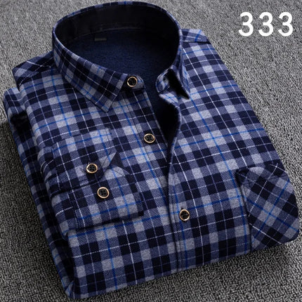 Thickened Fleece Men's Casual Shirt Warm Plaid Set Winter Wear Comfortable Breathable Fashionable Chinese Brand Clothing